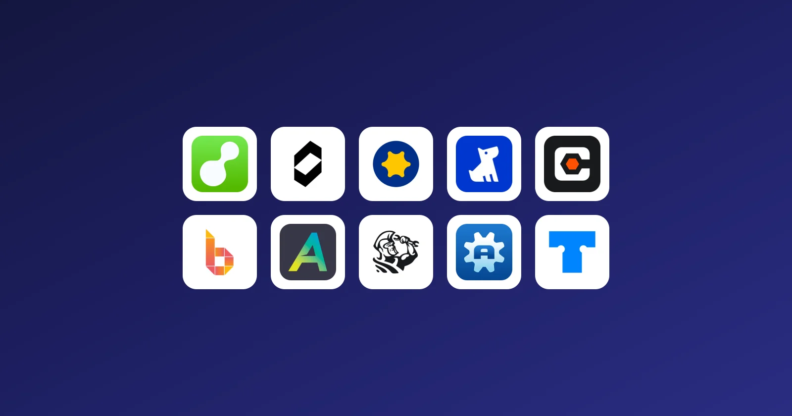 App icons of ten trade and construction software platforms arranged in a grid