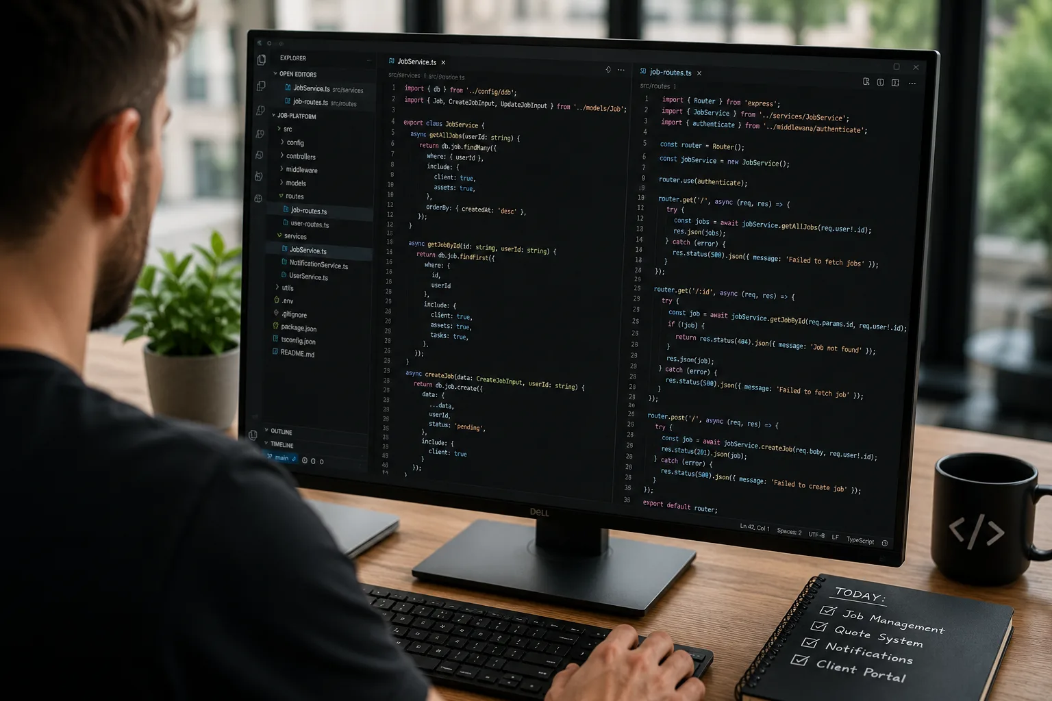Developer building custom Simpro software